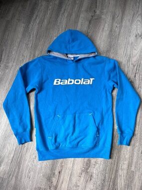 Babolat Mens Size M Blue Pullover Hoodie Sweatshirt Logo Tennis Athletic